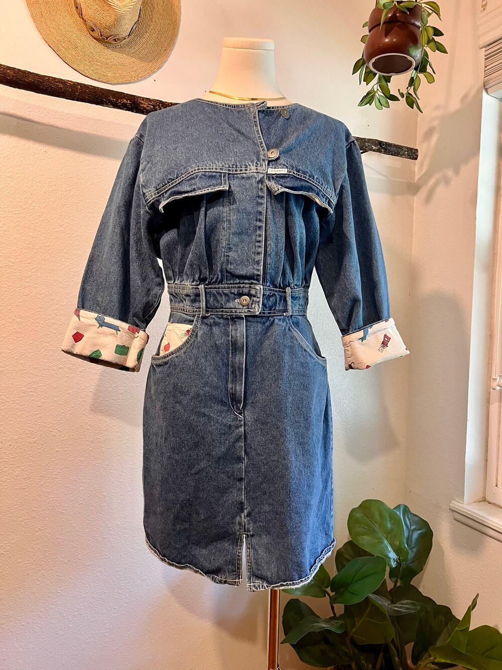 Inticement Vintage 1980s 100% Cotton Denim Lined Summer Utility Dress Size Small